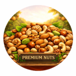 premium nuts on wooden backdrop